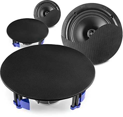 Power Dynamics NCBT8 2-Room Wireless Bluetooth Ceiling Speakers System with 4x 8-Inch Black Active Speakers, Built-in Amplifiers, Flush Mount Design for Home Audio Streaming and Installation