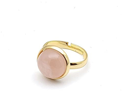 Anello di Quarzo Rosa Naturale Tondo Color Oro - Anelli Regolabili da Donna in Cristallo con Pietra per Equilibrio Reiki alla Caviglia ed Eternità