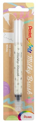 Pentel XGFH-PWX Milky Brush, Pinselstift enthält flüssige, matt trocknende Pastellfarbe, weiß, 1 Stück auf Blisterkarte