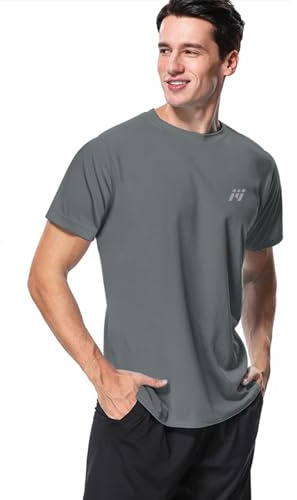 MeetHoo Men’s Rash Vest, Rash Guard UV T Shirt UPF 50+ Top Sun Protection Short Sleeve Tee for Surfing Running Swimming