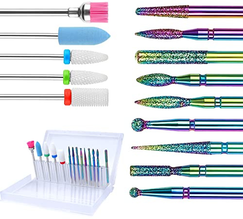 JSRQT 14 Pièces Embout Ponceuse Ongles Professionnel Foret À Ongles Outils Crylique Cuticule Embout Ceramique Ponceuse Ongle pour Manucure Pédicure Accueil Utiliser Supprimer Gel Acrylique