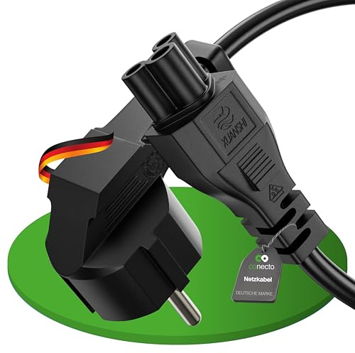 conecto Stromkabel 3 Polig Schutzkontakt Stecker auf C5 Buchse Schwarz 3m | Strom Kabel, Netzkabel, Netzteil mit Typ F Stecker und C5 Anschluss für Monitore, PCs, Drucker und weitere Geräte