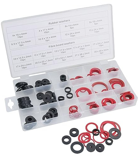 Set di 141 rondelle di tenuta assortite, in gomma e fibra, per idraulici