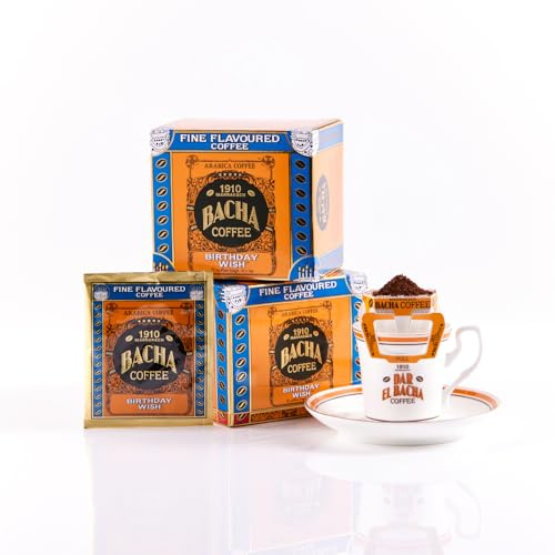 Bacha Coffee - Café Birthday Wish Arômes Délicats - 12 Sachets de 12g | Arômes Chocolat, Fruits à Coque - 100% Arabica avec filtre intégré - Torréfaction Medium - Caféiné