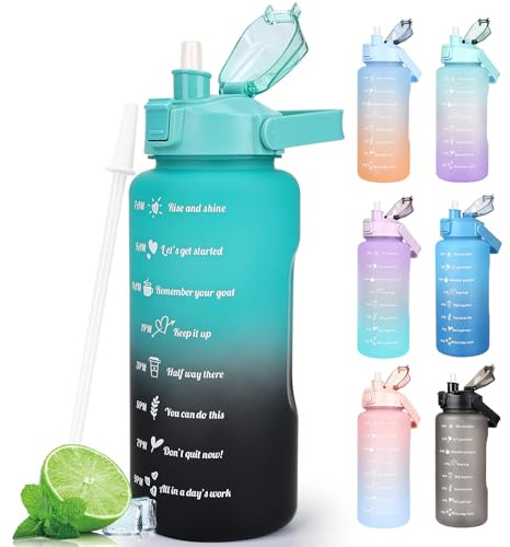 CodiCile 2L Trinkflasche BPA Free Sport Getränke Krug mit Zeitmarkierung & Lock Abdeckung, 2000ml Auslaufsichere Motivations Wasserflasche mit Strohhalm, Tragbarer Griff Rosa Trinkflasche