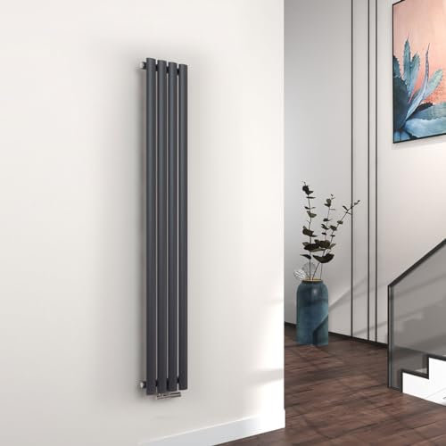 EMKE Vertikal Heizkörper Klein 1600x240mm, Oval Design Heizkörper Schmal Hoch Einlagig Röhrenheizkörper Mittelanschluss Heizung Anthrazit 427W