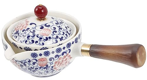BESTonZON Théière Céramique Vintage Lotus Rotation Résistance Chaleur Poignée Latérale Service Thé Porcelaine Décorative Pour Cérémonie Gongfu