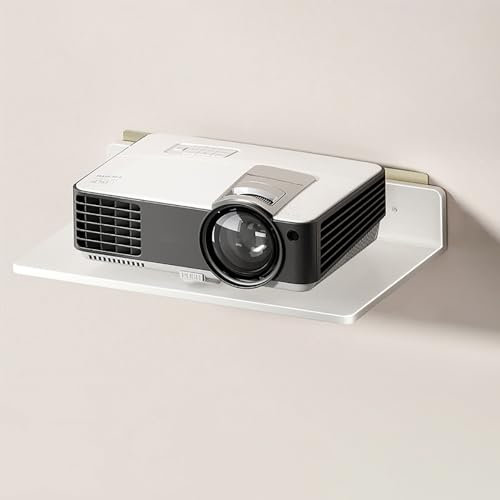 LNGFSH Projektor Regal, Multimedia Regal Wandregal für TV Box/Router/Kabel-Boxen/Hi-Fi Receiver/DVD-Player/Blu-Ray Player/TV Zubehör, Aluminium Ablage für Elektronik, Wand Halterung (Weiß,32cm)