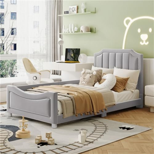 buiesjole Polsterbett 90x200 cm Kinderbett Schlafsofa Mit Rückenlehne Armlehne Und Lattenrost Jugendbett Für Jugendliche Mädchen Erwachsene Einzelbett Gästebett Bodenbett Grau