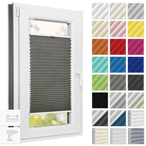 Estika Plissee mit Bohren 80 cm x 200 cm - Dunkelgrau - Rollos für Fenster, Jalousien Fenster für innen, Raffrollo, Fenster plissee