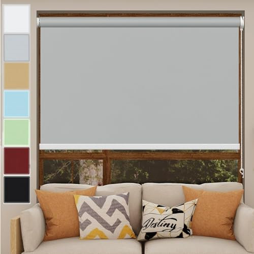 Rollo Klemmfix ohne Bohren 115 x 60 cm Sichtschutz und Sonnenchutz,ohne Bohren Seitenzugrollo Verdunkelung Rollos mit Klemmträger, für Fenster & Tür, Hellgrau