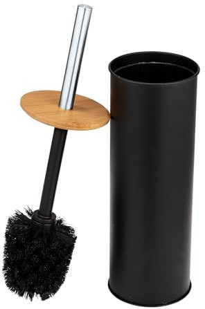 WENKO WC-Garnitur Mod. Tortona, geschlossene Toilettenbürste aus Stahl, kombiniert mit Bambus, Ø 9,5 x 38,5 cm, Schwarz