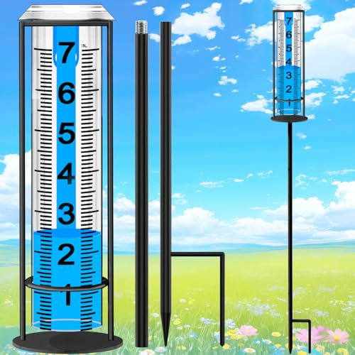 Rain Gauge Outdoor, Upgraded Rain Gauges Outdoors Best Rated,Accurate Rain Measure Gauge for Yard,Adjustable Height Rainfall Meter,Rain Gauge Outdoor Freeze Proof,Rain Measuring Tool,Easy to Read