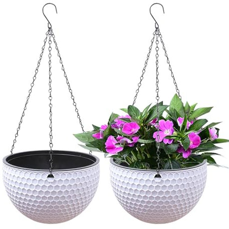 Cestas Colgantes para Plantas - Cestas Colgantes de Techo para Plantas | 2 Unidades de cestas de Resina con Agujeros de Drenaje, macetas Colgantes de autoriego, Fuerte Capacidad de Carga para B