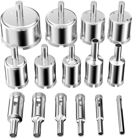 Ghazpmuk 15 Pezzi Sega a Tazza Diamantata, Punte Diamantate per Trapano 6/8/10/12/14/16/18/20/22/25/26/28/30/40/50mm, Punte Trapano Vetro, per Piastrelle, Porcellana, Vetro, Marmo e Ceramica