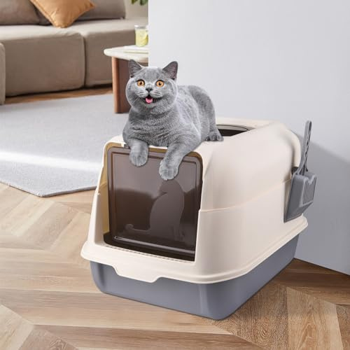 OHMG Lettiera per gatti, completamente chiusa, con coperchio, tipo di cassetto, deodorante, Cat Litter Box grande, pieghevole, con paletta in plastica, per gatti fino a 15 kg