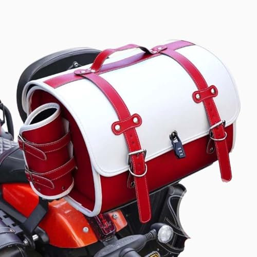 JDUYHS Motorrad Hecktasche für Triumph Speed Triple 1200 RR Street Bike, Motorrad Topcase Große Kapazität Topcase für Roller Motorrad Werkzeugtasche Leder wasserdichte Packtaschen, F White+Red