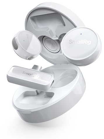 SMALLRIG S60 Kabellos Lavalier Mikrofon mit USB C Handy Mikrofon für iPhone, Android, Mini-Mikrofon mit 44H Akkulaufzeit für Videoaufzeichnung, Vlog, Podcast, Live-Übertragung, YouTube,Weiß– 4706