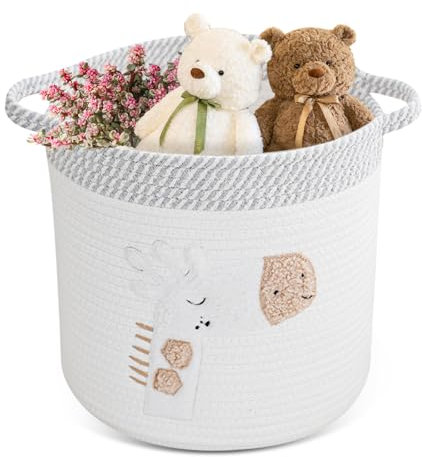 WANDGU Cesta di Stoccaggio In Corda di Cotone: 30 x 30 cm Cesto Portagiochi Bambini con Manico, Cesta Giochi Bambini, Portabiancheria Grande per Bagno, Soggiorno, Camera da Letto, Ufficio (Giraffa)
