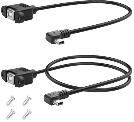 YACSEJAO Mini USB 5 Pin to USB B 2.0 Female Printer Panel Extension Cable 2 Pcs 30cm+50cm Mini USB Male to USB Type B Female Cord with Mount Screws (Left Angle)
