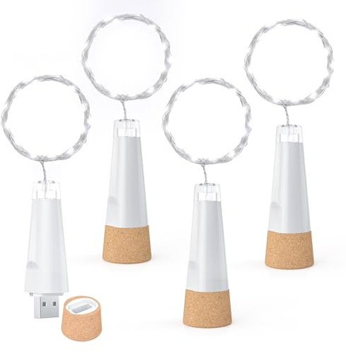 Dumcuw Flaschenlichter mit Korken, USB wiederaufladbares Weinflaschenlicht, batteriebetriebene Gläser, Lichterkette, 2025 verbesserte Lichterkette für Weihnachtsdekorationen