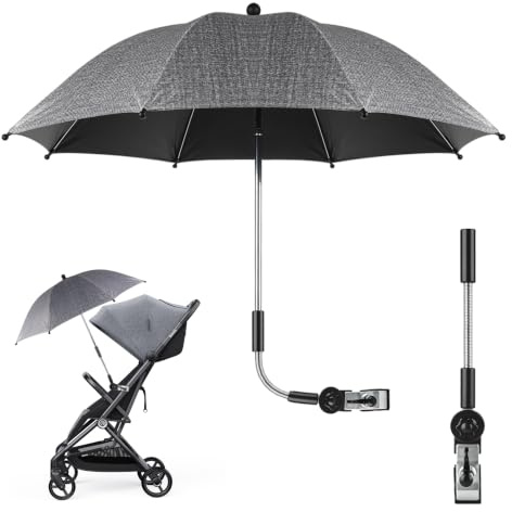 Mineup Ombrellino Parasole Passeggino Universale, UV 50+ Ombrellino Passeggino Universale, Ombrellino Parasole Universale, passeggino parasole, diametro 82 cm, 360 gradi, Grigio Scuro