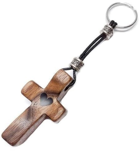 Yunmoxiao Walnussholz-Kreuz-Schlüsselanhänger, Glaube umarmt Kreuz, Mein Herz, Ermutigung, Geschenk für Familie und Freunde, Holzkreuze zum Basteln, spiritueller Begleiter und Stressabbau