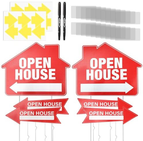 Tinoaly Kit di 6 Cartelli per Vendite Immobiliari, Cartelli da Giardino Impermeabili Bifacciali Frecce per Vendite Immobiliari Agenti Immobiliari Venditori Case Tour di Open House Frecce Direzionali