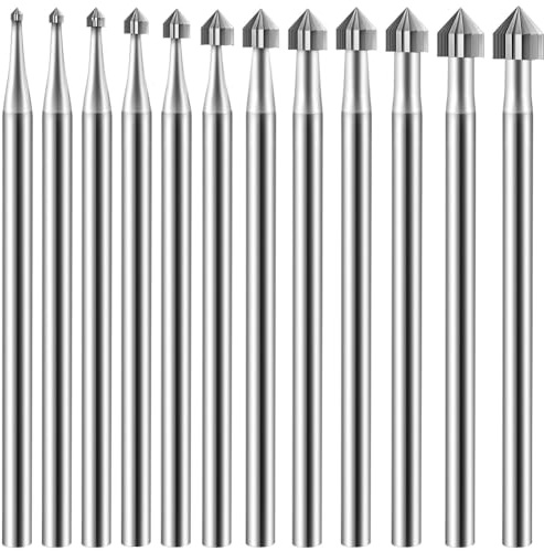 kekaa 12Pc Cylinder Cone Shape Carving Burr Sets Jewelry Burr SetsShank Jewelry Making Stone Setting Burs for Lapidary 008-040