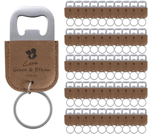 50 Unidades Abrebotellas Personalizados, Llaveros Personalizados de Cuero, Detalles de Boda para Invitados en Caqui, Abridor de Botellas & Regalos Nupciales