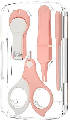 KEWUF Kit de Uñas de Bebé, Juego de cortaúñas para bebé, 4 en 1 Juego de Cuidado de Uñas para Bebés con Caja de Almacenamiento, con Ttijeras, Cortaúñas, Barra para Pulir Uñas y Pinzas