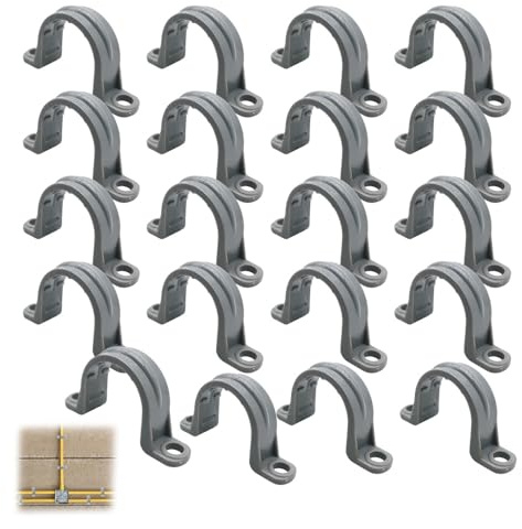 HLIWS 20 Piezas Abrazaderas de pvc para tubos, U-Tube Clamp, Abrazadera de 2 orificios, para la Fijación de Tubos, Manguera o Cables (3/4)