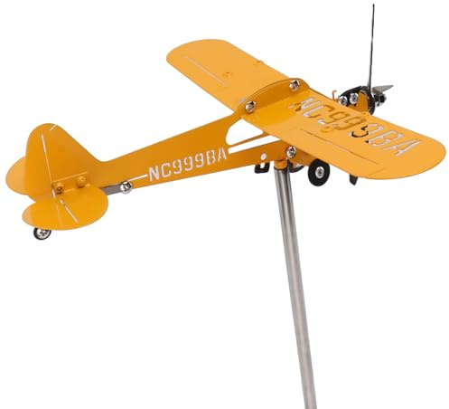 HELEVIA Metal Airplane Windmill, Piper J3 Cub Airplane Windmill, Stainless Steel Wind Spinners for Gardens, Outdoor Home Decor, Handcrafted Yard Art, Great Garden Lovers (L)