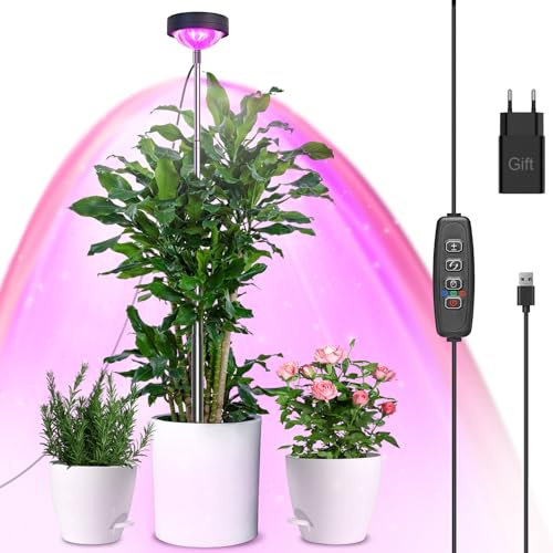 Lampada per Piante LED Spettro Completo con Lente Ottica, Alta PPFD Grow Light con 10 Livelli di Luminosità, Lampada di Coltivazione Regolabile In Altezza con Timer 3/9/12h per La Piante da Interno