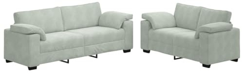 MOBCANT 2-teiliges Set Weiches Sofa-Set & Polstergarnitur hellgrau Samt für Wohnzimmer, Büro, Gästezimmer (160 x 77 x 82 cm)