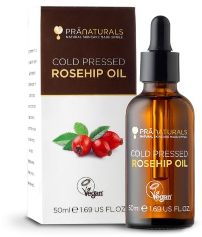 PraNaturals ren kallpressad nyponolja 50 ml — anti-age ansiktsolja för ansikte, ärr och mörka fläckar — naturligt retinol med vitamin C och E — vegansk och cruelty-free — från Frankrike