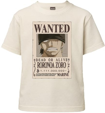 One Piece T Shirt Bambino e Ragazzo Zoro Wanted Poster – Maglietta Ufficiale Anime in Cotone, Ricompensa da 1.111 di Berry - Maglia Idea Regalo Bambini