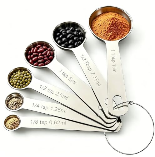 6 Pcs Stainless Steel Measuring Spoons Set Duty Tablespoon Teaspoon Tools | Sturdy metal spoons suitable Practical kitchen measuring accessory for coffee making baking cooking daily food preparation
