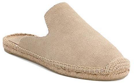 U-lite Women's Simple Mule Breathable Flat Espadrilles Shoes, Pure Color Mules Beige Suede8