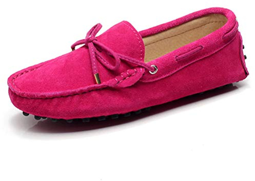 Jamron Mujer Clásico Gamuza Corbata de Moño Penny Mocasines Comodidad Hecho a Mano Pantuflas