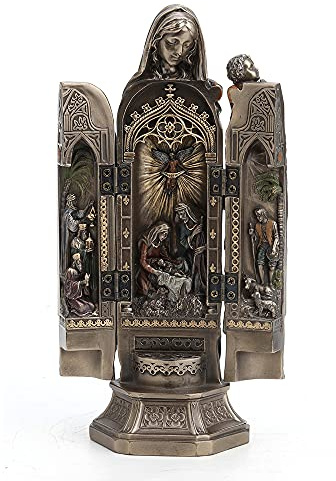 Veronese Design 19,5 cm hohe Madonna und Jesuskind, Triptychon, religiöses Dekor, Geschenk, kaltgegossenes Kunstharz, Glaube, Sammlerstücke, Krippen-Design