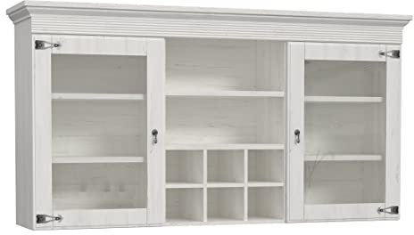 Newroom Vitrine Pinie Weiß Aufsatzvitrine Landhaus Modern - 171,3x90,2x38 cm (BxHxT) - Vitrinenschrank Standvitrine - [Tambika.Five] Wohnzimmer Wohnstube