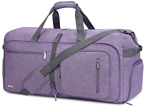 WANDF Reisetasche mit Schuhfach Faltbare Weekender-Reisetasche Handgepäck für Männer Frauen (Lila,65L)