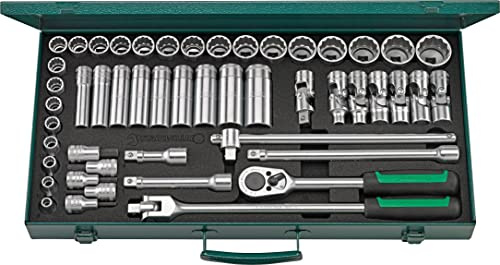 STAHLWILLE 50/43/7N l 1/2 Steckschlüsselsatz 50-tlg. l Ratsche, Verlängerungen, Steckschlüssel 8-34 mm l im robusten Stahlblech-Kasten l Made in Germany