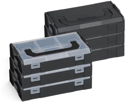 L-BOXX-Mini Kompakt-Sortierbox in schwarz 6 Stück | je 3 schwarze mit transparentem und schwarzem Deckel | kleiner stapelbarer Werkzeugkoffer