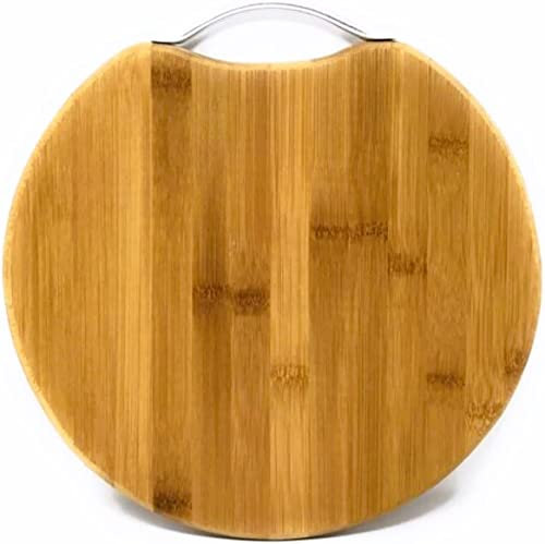 Round Woden Multipurpose Natural Bamboo Chopping Board with Handle for Kitchen Cutting Meat Veggie Cheese Bread eco-Friendly, Easy Grip for Chef Tray (30cm)