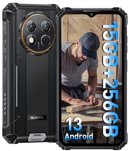 OUKITEL WP28 (2023) Outdoor Smartphone Android 13, 15GB + 256GB, 10600mAh Outdoor Handy Ohne Vertrag, 6.52 Smartphone mit 48MP Kamera, IP68 Wasserdicht, Dual 4G SIM, NFC/GPS/OTG/Face ID -Schwarz