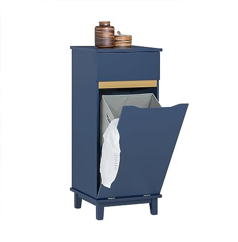 SoBuy Navy Blue Laundry Cabinet Laundry Chest Bathroom Storage Cabinet with Laundry Basket W40 x D40 x H96cm BZR114-B