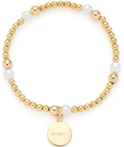 JEWELS BY LEONARDO Armband Mathilde • elastische Arm-Kette aus goldfarbenem Edelstahl • Edelstahl-Perlen, Imitationsperlen und Münzplättchen-Anhänger • 19,5 cm Länge • Geschenk Damen • 024275