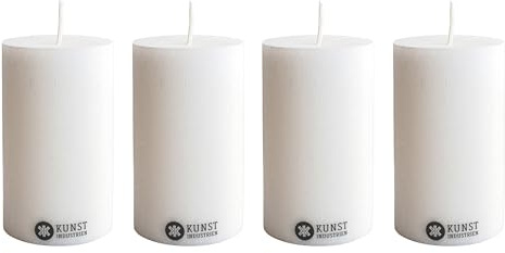 Kunstindustrien® Stumpenkerzen weiß 4er-Set, Handgefertigt in Europa, Vegan – 100% Upcycled Olivenwachs, Kerzen lange Brenndauer 27 Std., Unparfümierte Altarkerzen (4 Stk., Ø 6 cm x H 10 cm, Weiß)